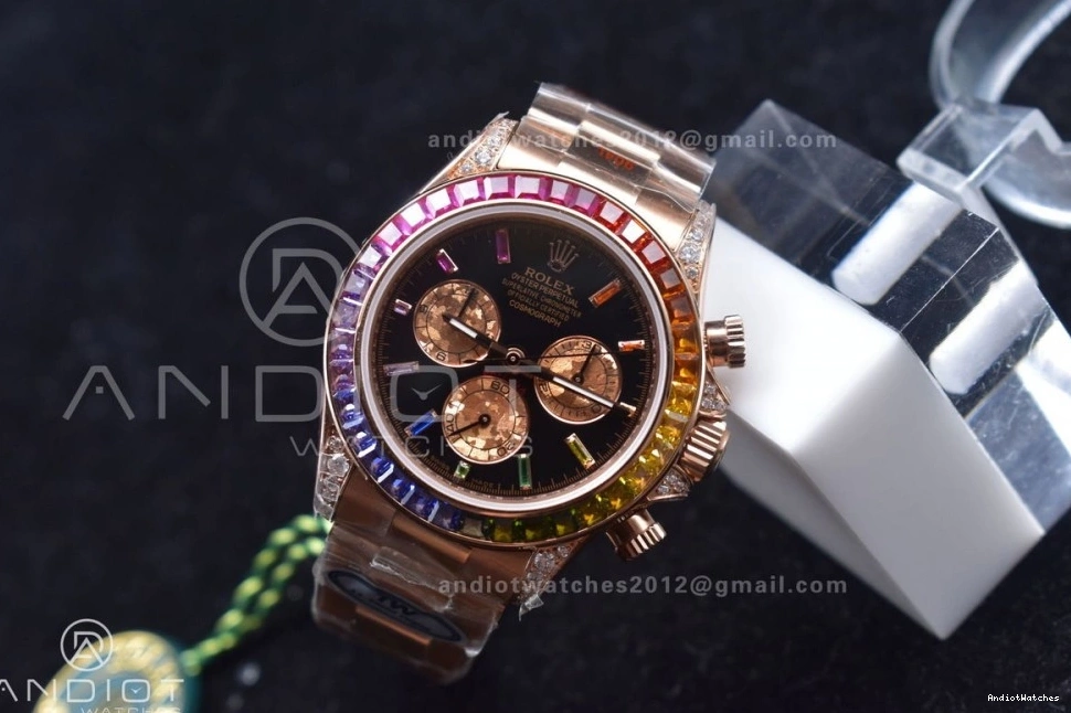 Best A RG 116595RBOW Crystal on Black 428 Edition TWF YG Rainbow Dial Bracelet Daytona Classic 0202